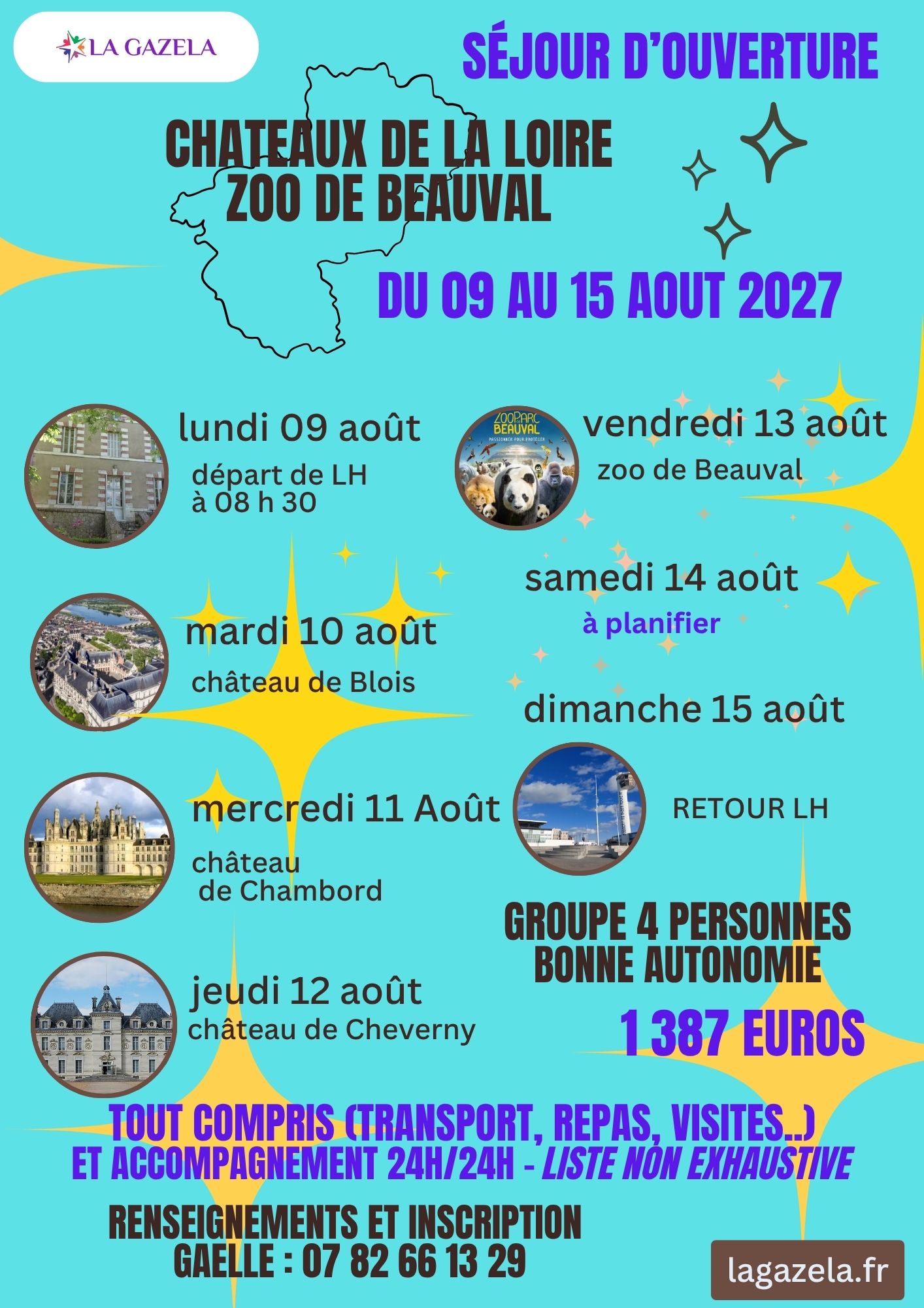 SEJOUR D OUVERTURE 2027 CHATEAUX DE LA LOIRE ET ZOO DE BEAUVAL – COMPLET